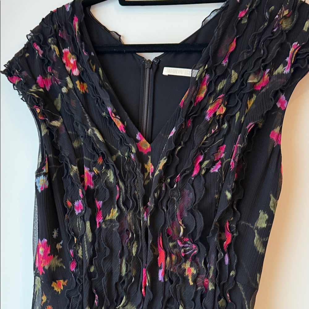 Jason Wu Black Midi Dress with Pink Floral Accents